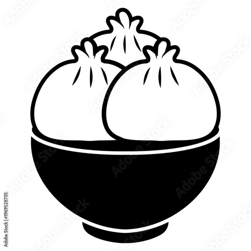 dumplings in a bowl icon logo illustration