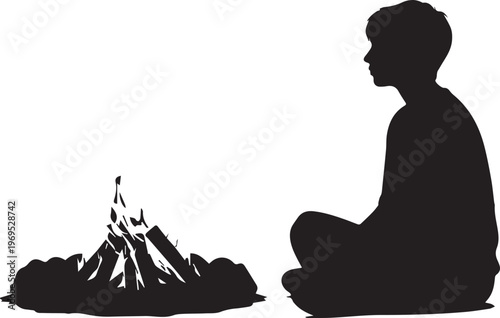 Silhouette of a person resting in the shade beneath a large, spreading tree.