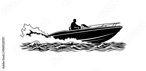 Speedboat Riding Through Waves Vector Illustration