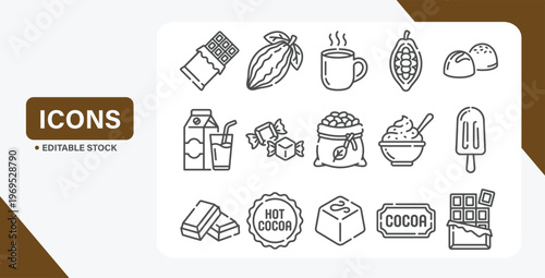 Chocolate related line icon set. Cocoa industry linear icons. Cacao outline vector signs and symbols collection.