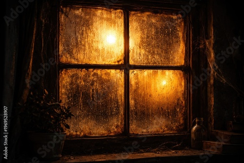 A moody window glowing with...