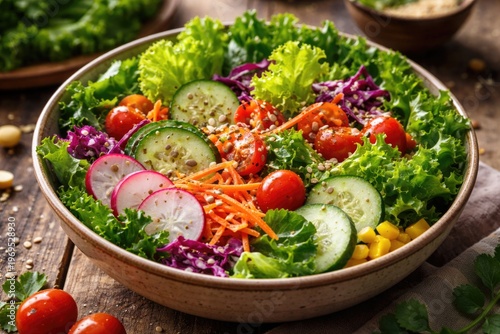 Close up of a fresh salad b...