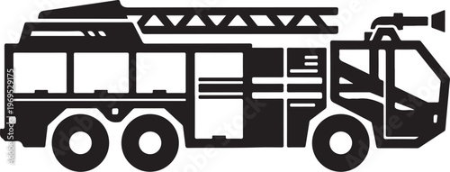 Fire truck, fire engine, emergency vehicle, black silhouette, vector icon
