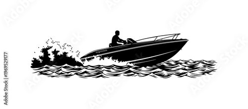 Silhouette of Person Riding a Motorboat on Waves