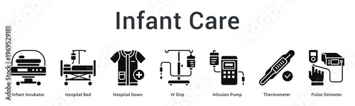 Infant care banner web icon provides specialized neonatal equipment for monitoring and treating newborn patients.