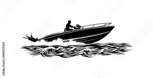 Silhouette of Person Riding a Motorboat on Wavy Water
