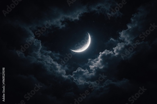 Crescent Moon Glowing Amid ...