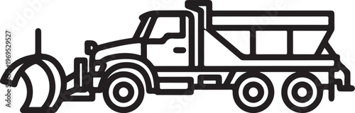 Black, line, illustration, of, a, snowplow, truck, vehicle, winter, maintenance