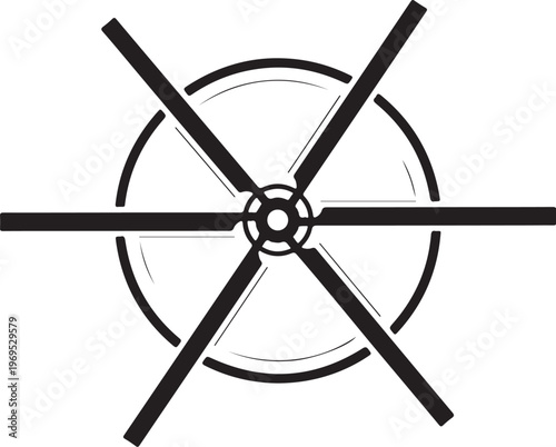 Black, geometric drone propeller icon, vector drone part, aircraft rotor illustration, drone design element