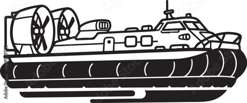 Military hovercraft, vector tank, black and white illustration, combat vehicle