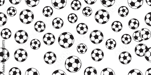 Soccer ball seamless pattern with black football icons scattered on transparent background for sports team apparel fan merchandise.