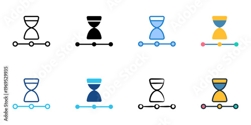Project timeline icons set multiple style collection. Editable stroke 
