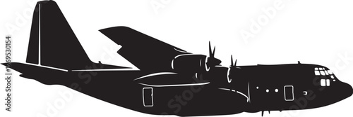 Black airplane, military aircraft, silhouette illustration, vector plane, transport icon