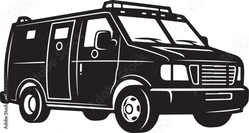 Black van, delivery truck, cargo vehicle, transport illustration