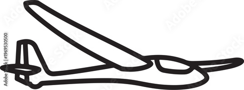 Glider plane, sailplane, aircraft icon, black line drawing, minimalist design