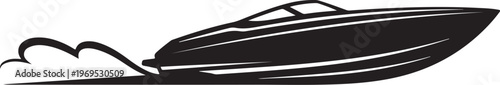 Speedboat, racing boat, black vector, nautical icon, speed illustration