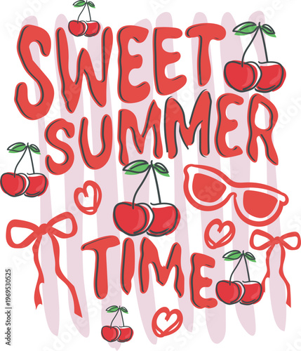 Sweet Summer Coquette Cherry Graphic Tee Funny Summer T-Shirt Design