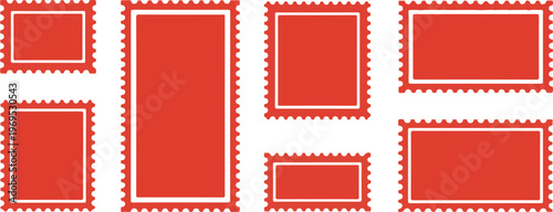Blank set of red rectangular frames with perforated edge vector illustration collection over transparent background for your content.