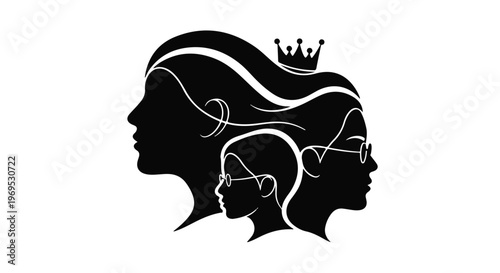 Three generations of women's silhouettes, symbolizing family legacy and connection, with a crown atop the eldest.