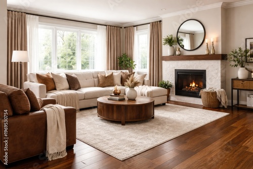 Cozy brown and white living...