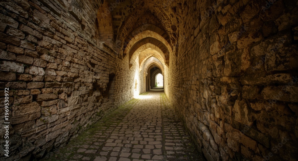 Fototapeta premium Sanctified quiet found amid intricate historic abbey pathways