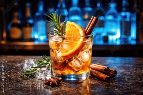 Refreshing cocktail with ic...