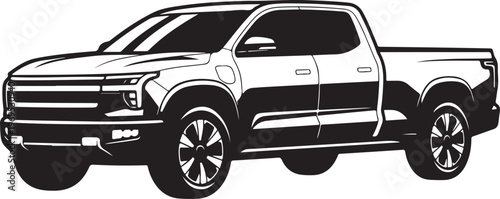 Black and white pickup truck, vector truck illustration, automotive design element, monochrome vehicle