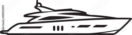 Luxury yacht, boat, sailing vessel, vector illustration, nautical design, black and white