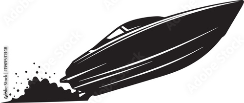 Speedboat, racing boat, black vector, speeding, water sports, action icon