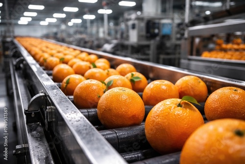 Fresh oranges moving on con...