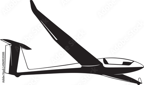 Glider airplane, sailplane, vector illustration, black silhouette, aviation icon