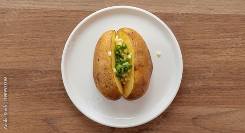 Top view of baked potato wi...