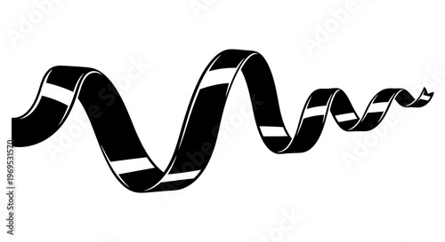 A black and white ribbon swirling in a wavy pattern on a white background.