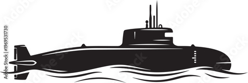 Black submarine vector, underwater vehicle icon, ocean naval symbol, military transport