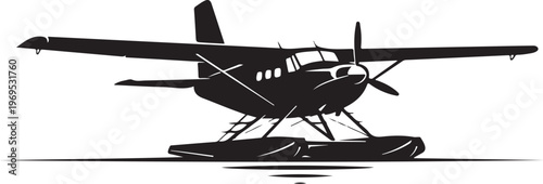 Seaplane, floatplane, airplane silhouette, black vector, transportation icon