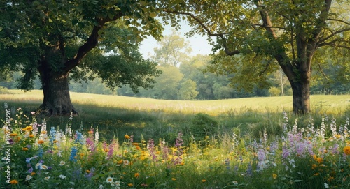 Watercolor landscape with h...