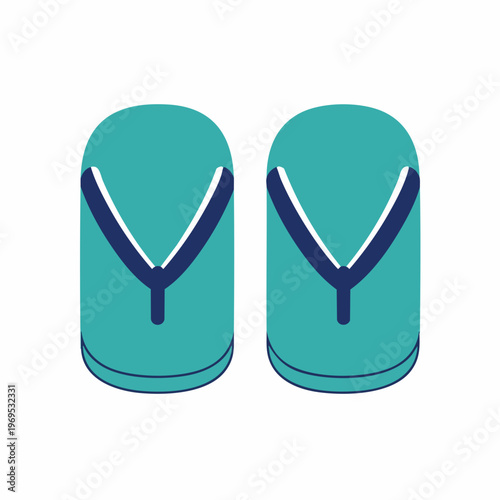 Two Teal Flip-Flops with Dark Blue Straps, Summer Footwear.