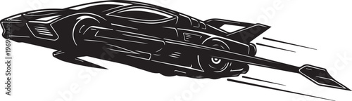 Futuristic spaceship, sleek sci-fi vehicle, black speedster, vector illustration