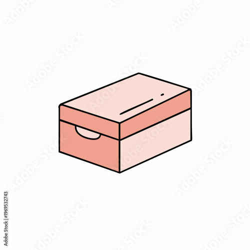 Isometric Illustration of a Peach-Colored Shoebox with Lid