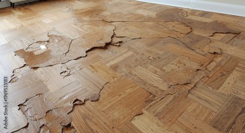 Water damaged parquet floor...