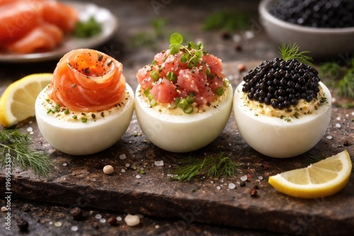 Boiled eggs topped with smo...