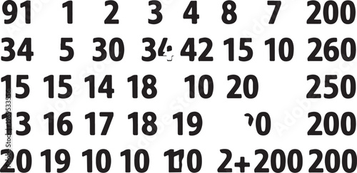 Mathematical symbols, numbers, and equations, vector graphics, educational icons, black and white illustrations