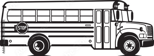 School bus, stop sign, vector illustration, black and white, transportation icon
