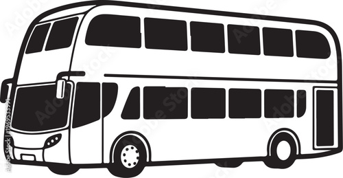 Double decker bus, vector illustration, black and white, transportation icon