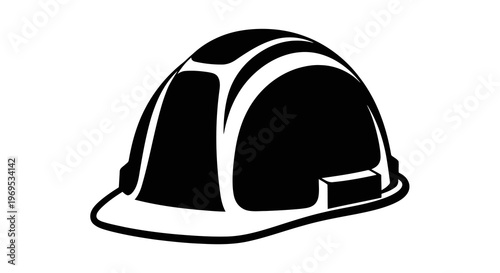 A simple black and white illustration of a hard hat on a white background.