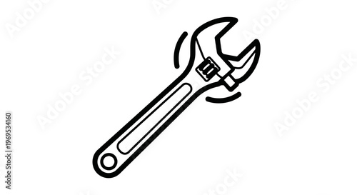 Adjustable wrench icon in simple black and white design