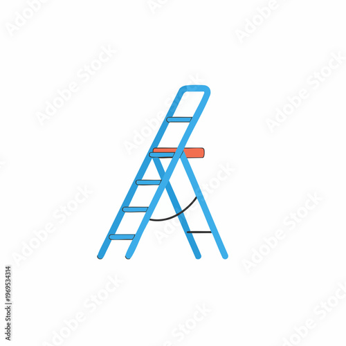 Light Blue Step Ladder with Orange Platform and Black Safety Strap