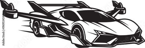 Racing sports car, vector illustration, speedster, black and white