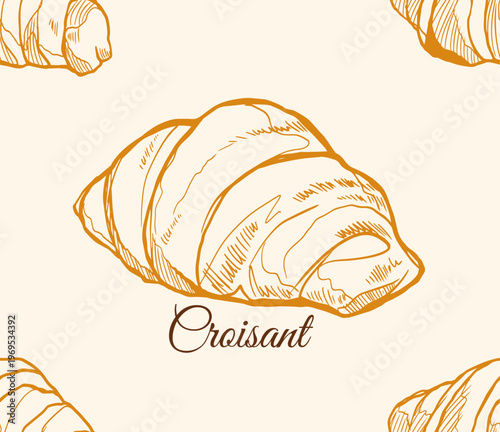 Hand-Drawn Croissant Illustration for Bakery Branding Culinary Use