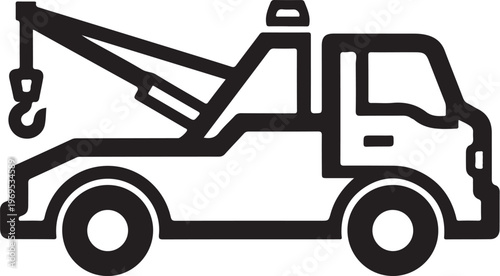 Tow truck, vehicle rescue icon, black silhouette, flat design, transportation symbol